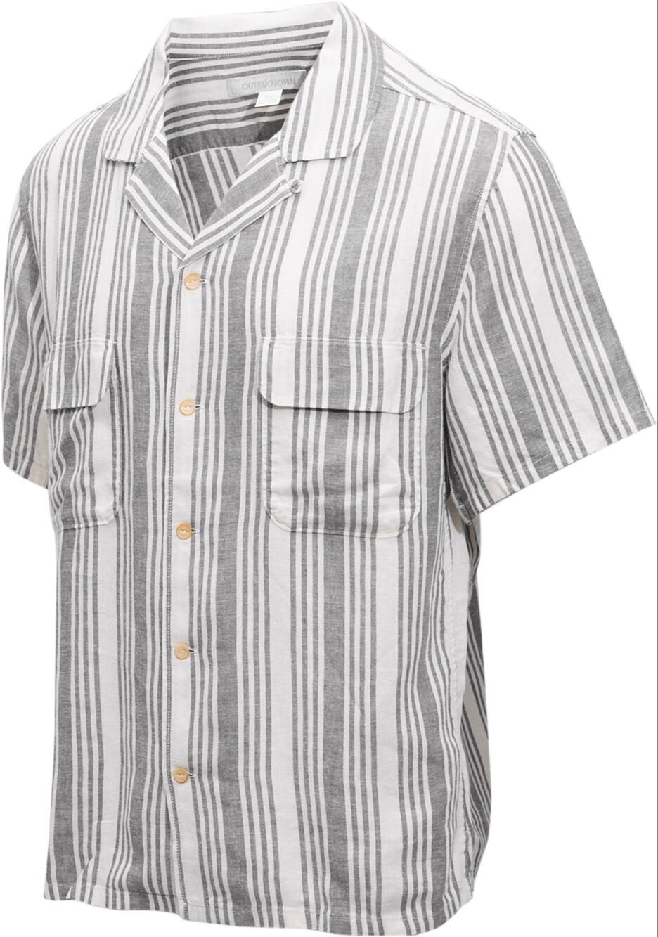 Outerknown Backyard Shirt charcoal/grey cream stripe hemp camp gorpcore medium